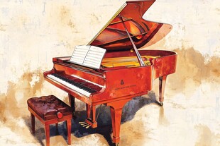 红色钢琴艺术插画