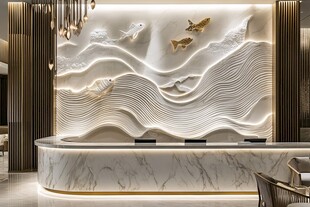 中式山水风酒店大堂前台