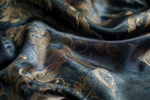 墨绿底金纹华丽丝绸面料