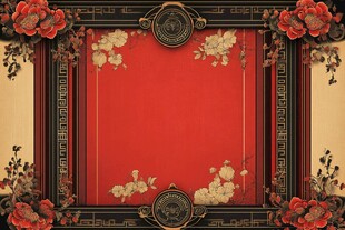 中式古典红色花卉边框背景