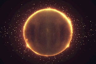 金色粒子环绕的科幻球体