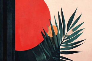 红月绿植简约艺术画面