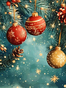圣诞装饰 松枝与彩球之美