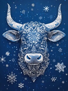冰雪纹饰牛头艺术插画