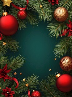 圣诞装饰环绕的绿色背景