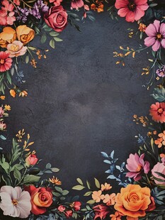 花卉环绕的深色背景画面