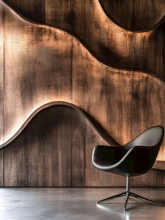 现代风波浪木墙配时尚座椅