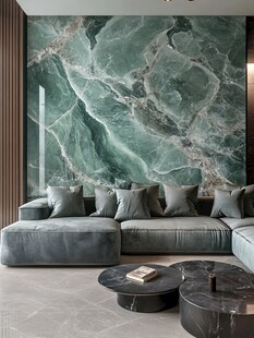 墨绿大理石客厅沙发背景墙