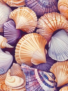 多彩贝壳堆叠的海洋景致
