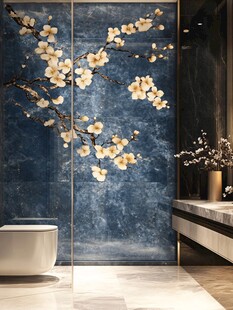 中式梅花背景墙浴室景致