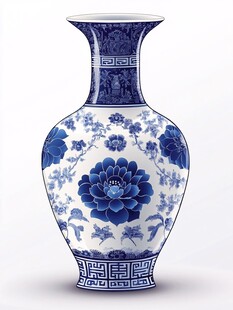 青花瓷瓶 典雅花卉纹饰