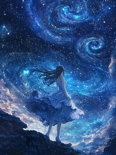 少女仰望梦幻星空
