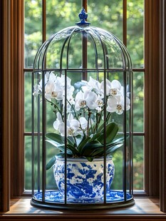 笼中兰韵 雅致瓷盆绽芳华