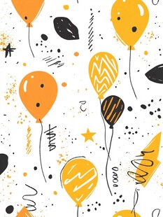 黄色气球手绘风装饰图案