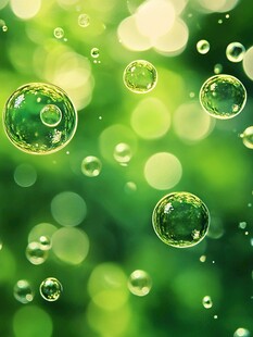 梦幻绿境中的透明气泡