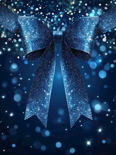 蓝色闪耀蝴蝶结节日背景图