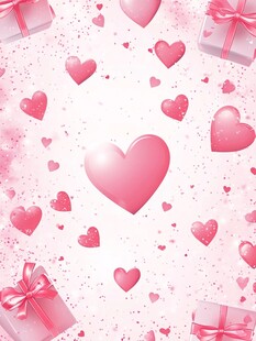 粉色爱心与礼物浪漫背景