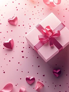 粉色浪漫礼品与爱心装饰