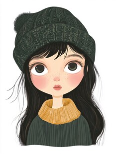 戴帽女孩的可爱插画形象