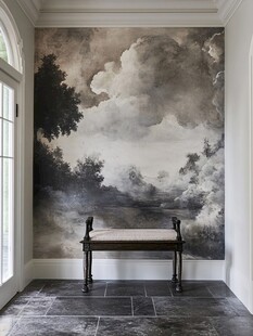 复古风景壁画搭配简约长椅