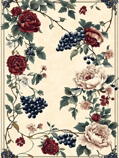 复古花卉葡萄装饰图案