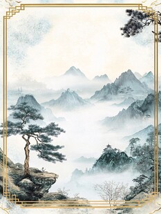 中式山水墨韵意境风光图
