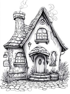 童话风奇幻小屋手绘插画
