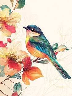 彩鸟栖繁花