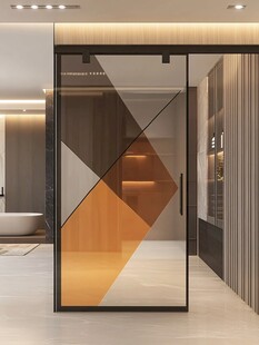 现代几何图案玻璃隔断门