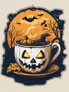 万圣节主题南瓜茶杯插画
