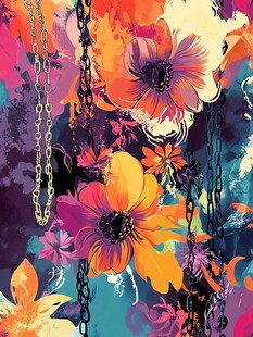 绚丽花卉与链条艺术图案