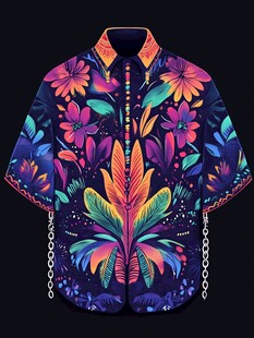 热带花卉印花短袖衬衫