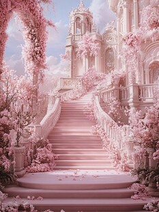 梦幻粉色浪漫城堡阶梯