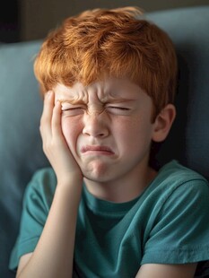 红发男孩面露苦恼神情