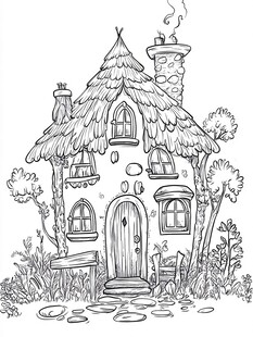童话风茅草小屋手绘插画