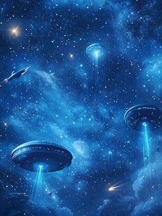 梦幻星空下的外星飞船景象