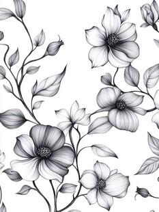 黑白花卉图案装饰画
