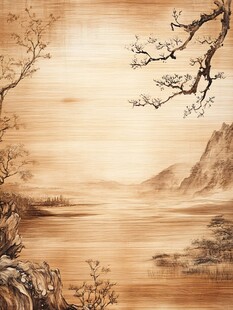 中式山水木纹意境画作