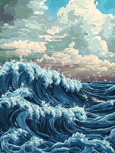 汹涌海浪与梦幻天空景象