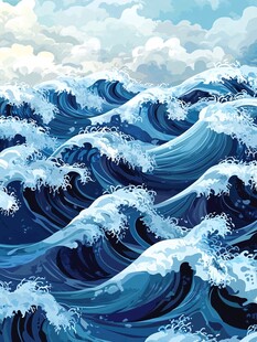 汹涌海浪与天际壮丽景观