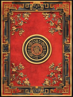 中式古典花纹红色地毯图案