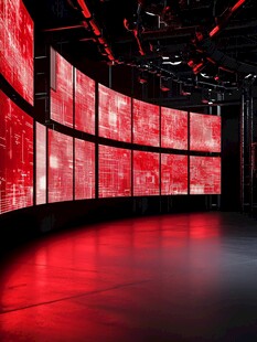 红色科技感弧形屏幕展示空间