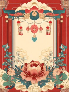 中式复古花卉节庆装饰图