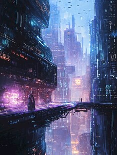 未来都市夜景科幻风画面