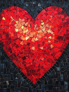 红色马赛克爱心图案