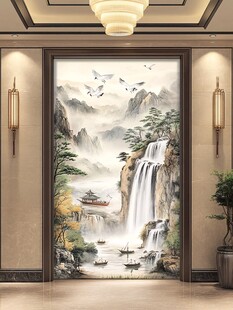 中式山水玄关壁画艺术美