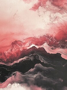 梦幻粉黑交融抽象山水图