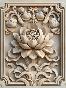 中式木雕荷花装饰图案