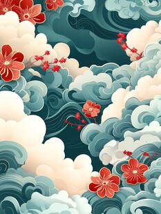 中式云海繁花国风图案