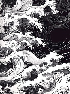 黑白浪潮图案设计素材